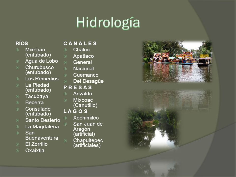 Hidrología RÍOS C A N A L E S Mixcoac (entubado) Chalco Apatlaco