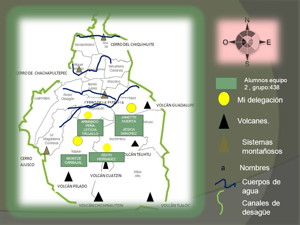 Mi delegación Volcanes. Sistemas montañosos a Nombres Cuerpos de agua