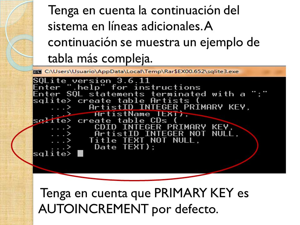 Tenga en cuenta la continuación del sistema en líneas adicionales
