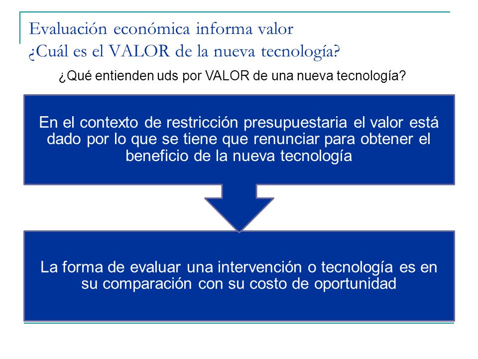 Evaluación económica informa valor ¿Cuál es el VALOR de la nueva tecnología