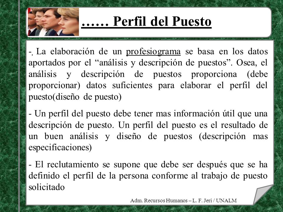 …… Perfil del Puesto