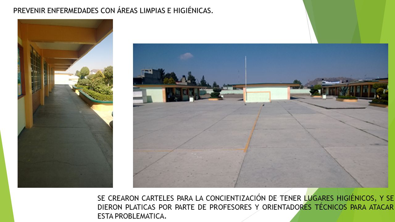 SE CREARON CARTELES PARA LA CONCIENTIZACIÓN DE TENER LUGARES HIGIÉNICOS, Y SE DIERON PLATICAS POR PARTE DE PROFESORES Y ORIENTADORES TÉCNICOS PARA ATACAR ESTA PROBLEMATICA.