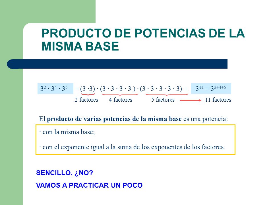 PRODUCTO DE POTENCIAS DE LA MISMA BASE