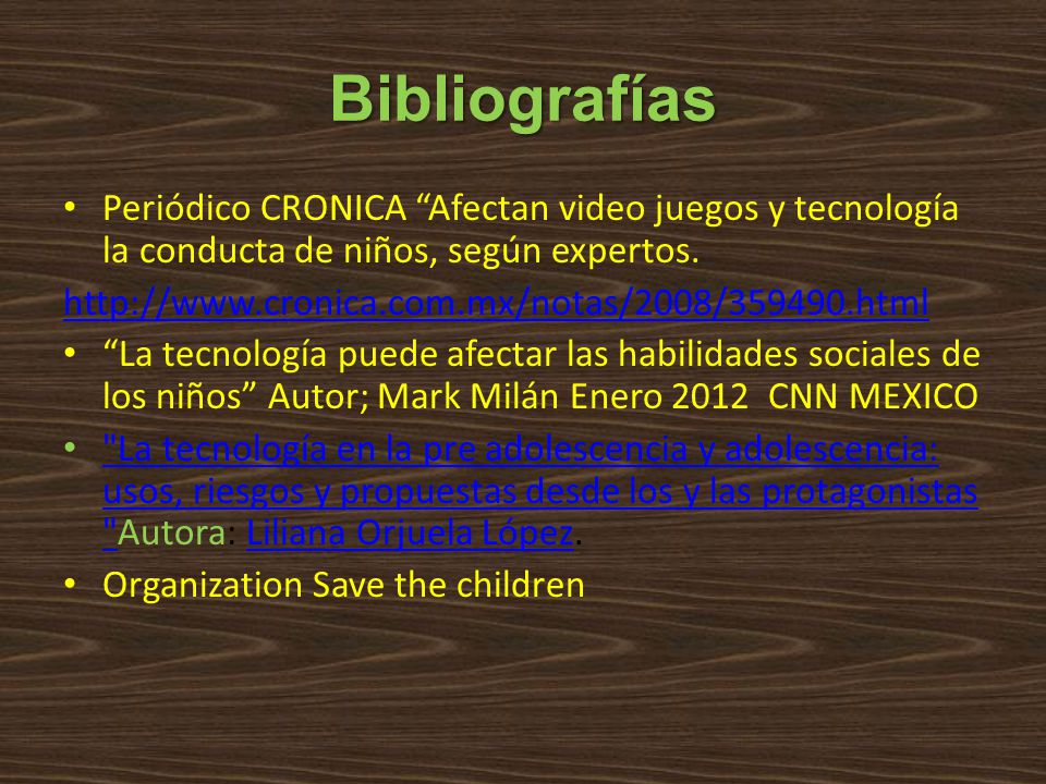 Bibliografías Periódico CRONICA Afectan video juegos y tecnología la conducta de niños, según expertos.