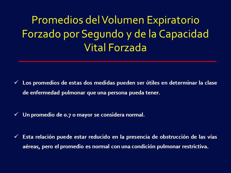 Promedios del Volumen Expiratorio Forzado por Segundo y de la Capacidad Vital Forzada