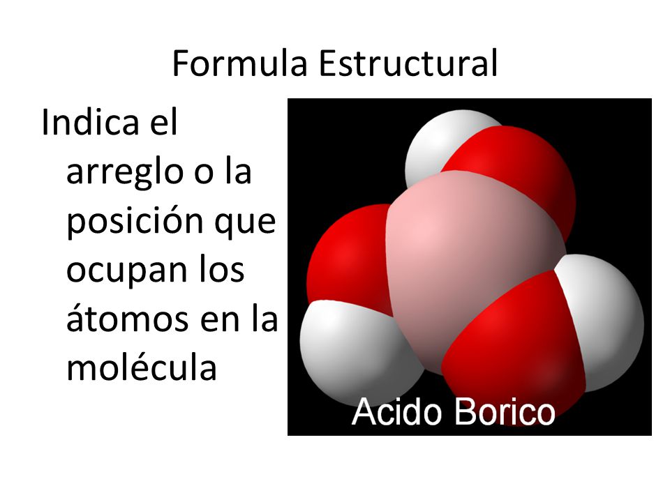 Formula Estructural Indica el arreglo o la posición que ocupan los átomos en la molécula