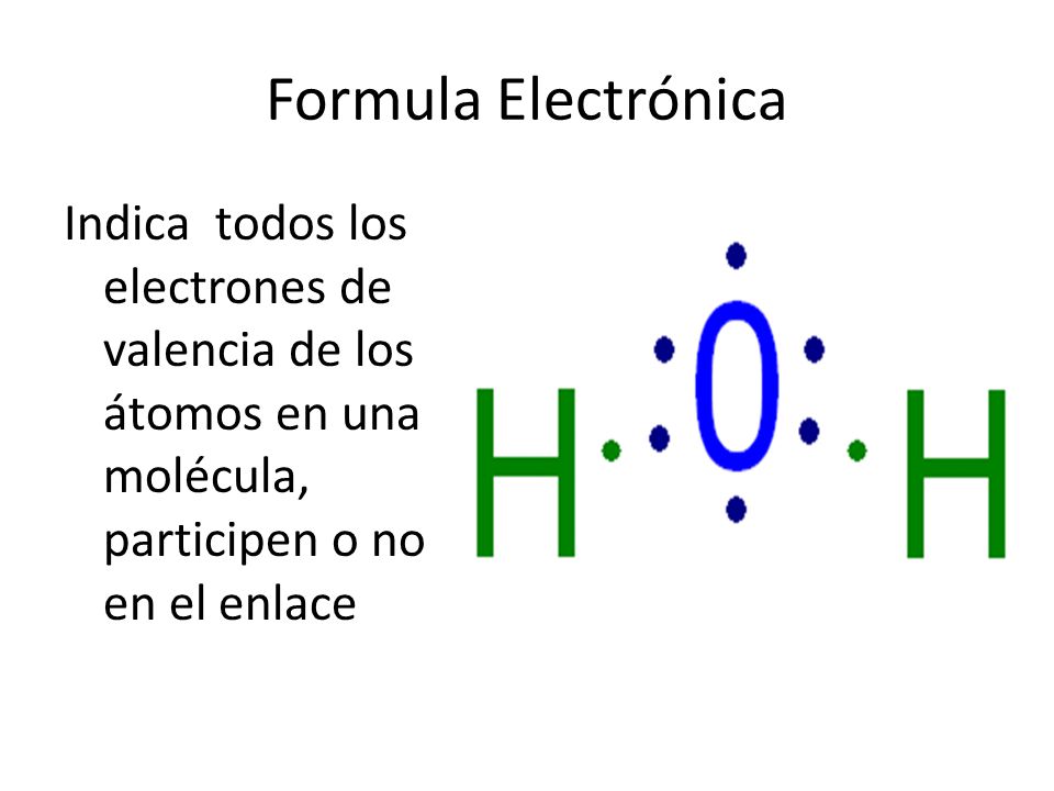Formula Electrónica Indica todos los electrones de valencia de los átomos en una molécula, participen o no en el enlace.