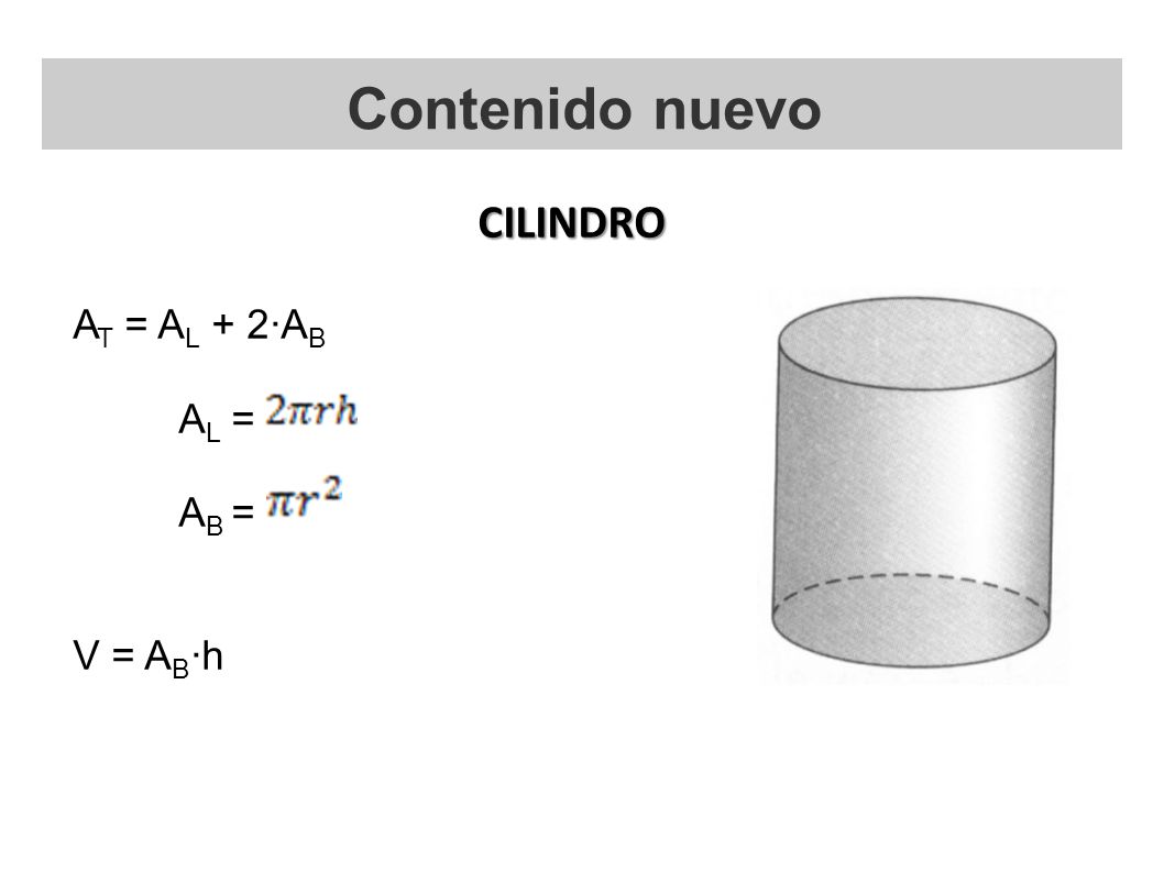 Contenido nuevo CILINDRO AT = AL + 2·AB AL = AB = V = AB·h