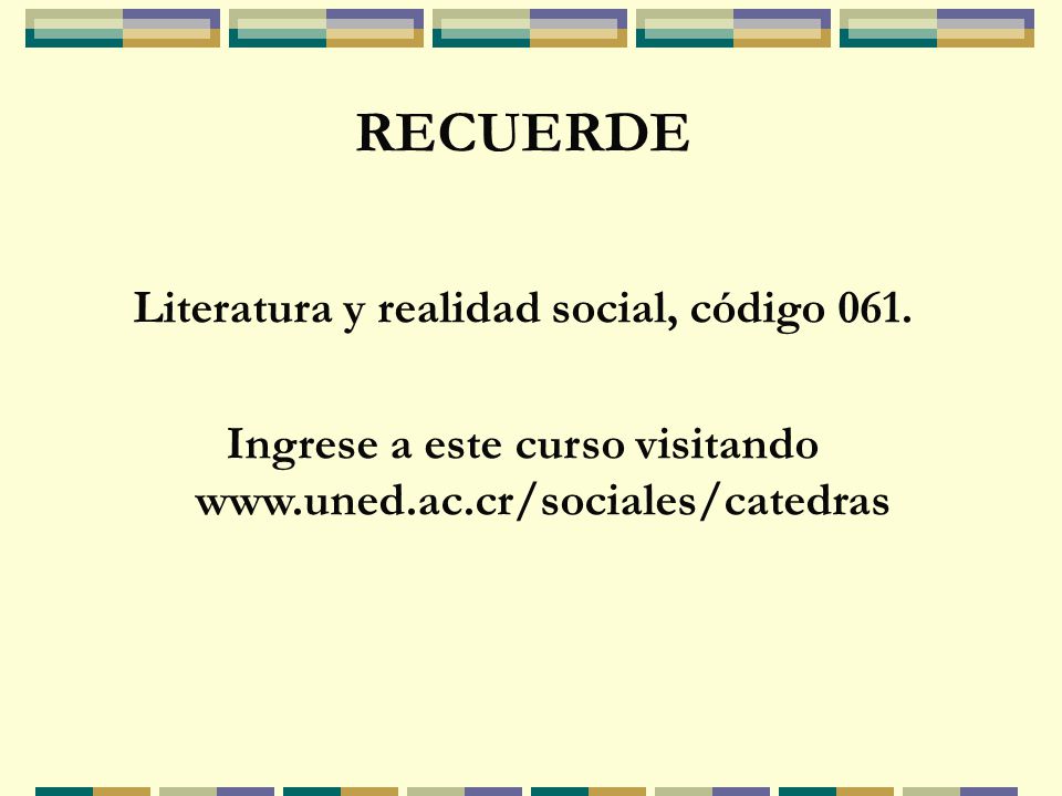 RECUERDE Literatura y realidad social, código 061.