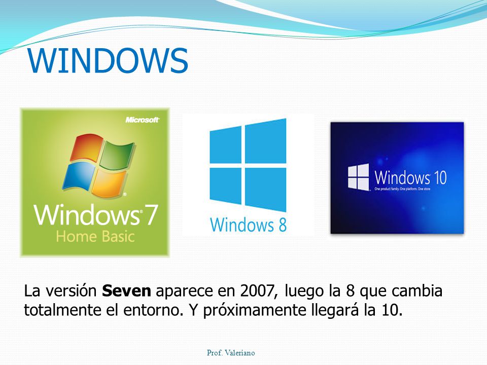 WINDOWS La versión Seven aparece en 2007, luego la 8 que cambia totalmente el entorno. Y próximamente llegará la 10.