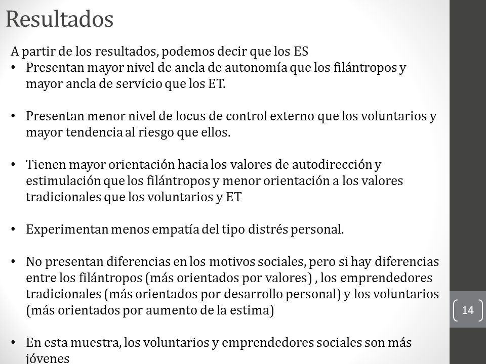 Resultados A partir de los resultados, podemos decir que los ES