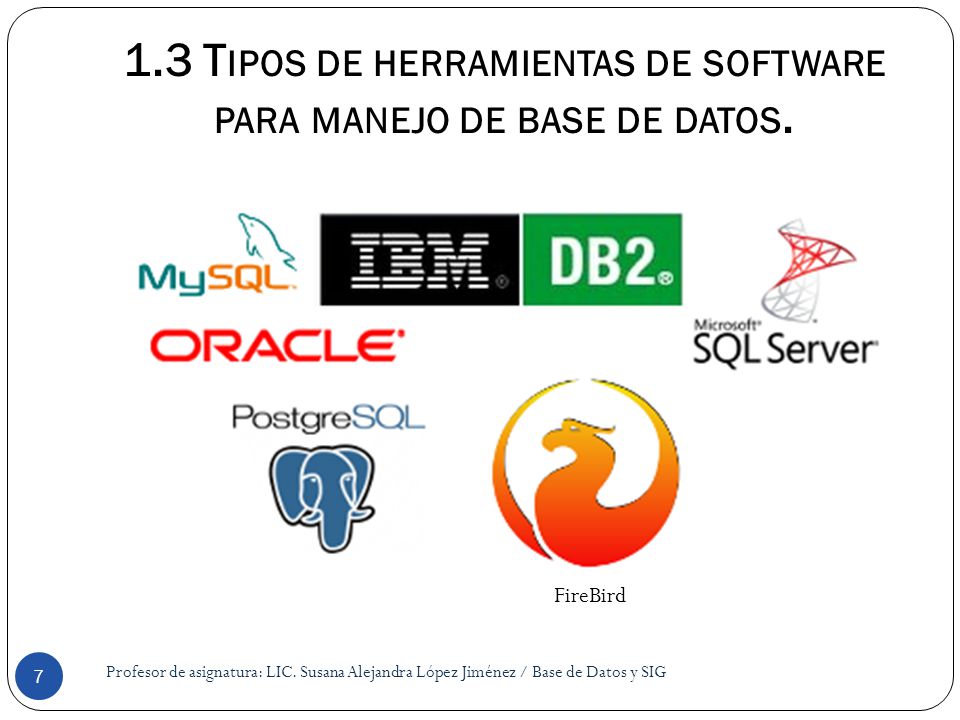1.3 Tipos de herramientas de software para manejo de base de datos.