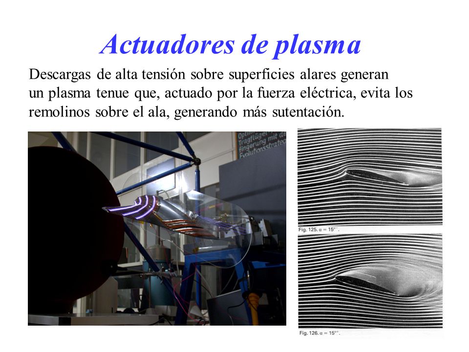 Actuadores de plasma Descargas de alta tensión sobre superficies alares generan. un plasma tenue que, actuado por la fuerza eléctrica, evita los.