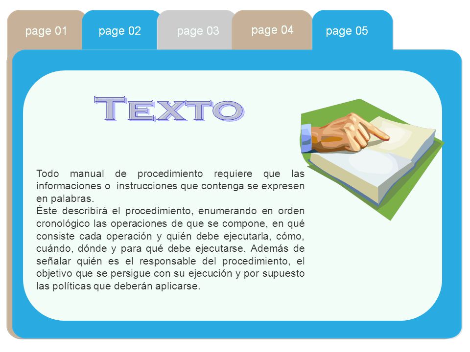 Texto Todo manual de procedimiento requiere que las informaciones o instrucciones que contenga se expresen en palabras.