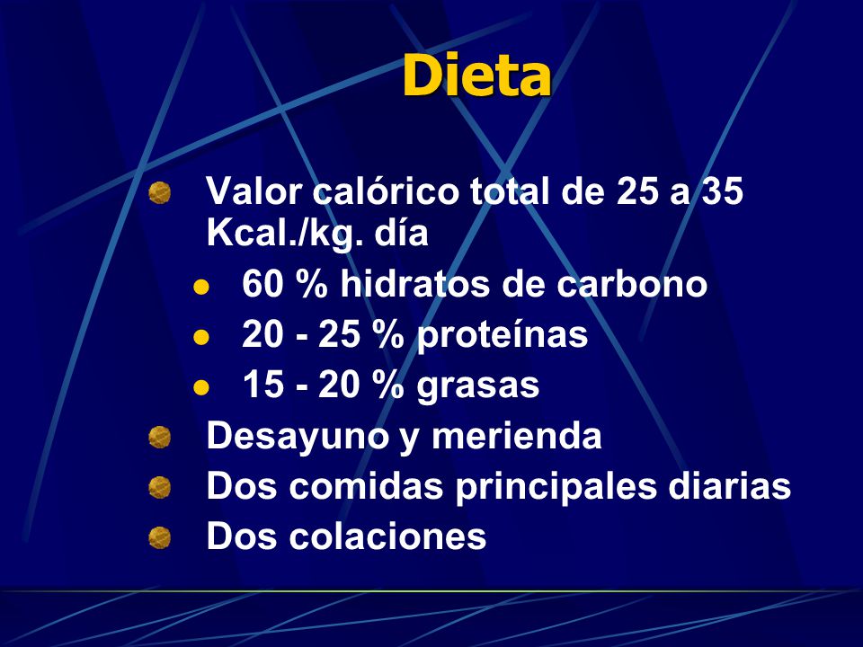 Dieta Valor calórico total de 25 a 35 Kcal./kg. día