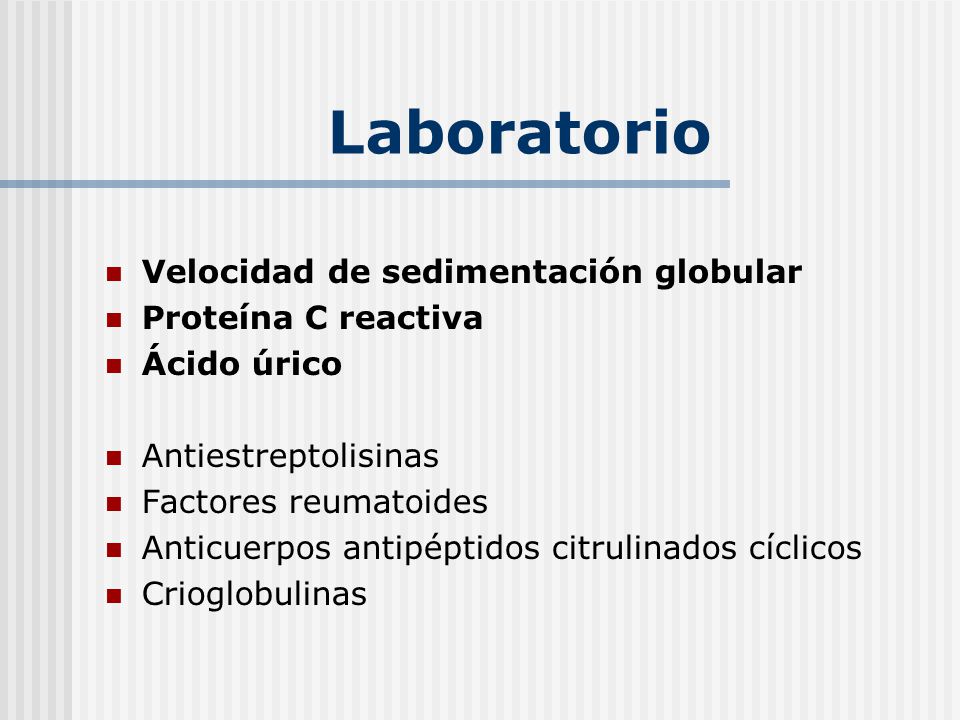 Laboratorio Velocidad de sedimentación globular Proteína C reactiva