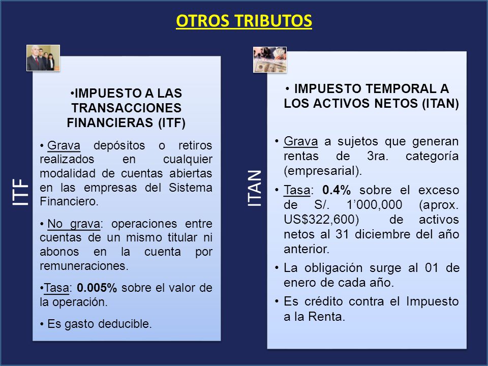 ITF ITAN OTROS TRIBUTOS IMPUESTO A LAS TRANSACCIONES FINANCIERAS (ITF)