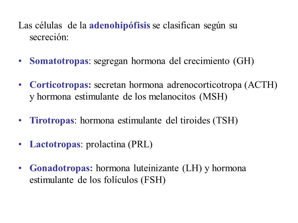 Las células de la adenohipófisis se clasifican según su secreción: