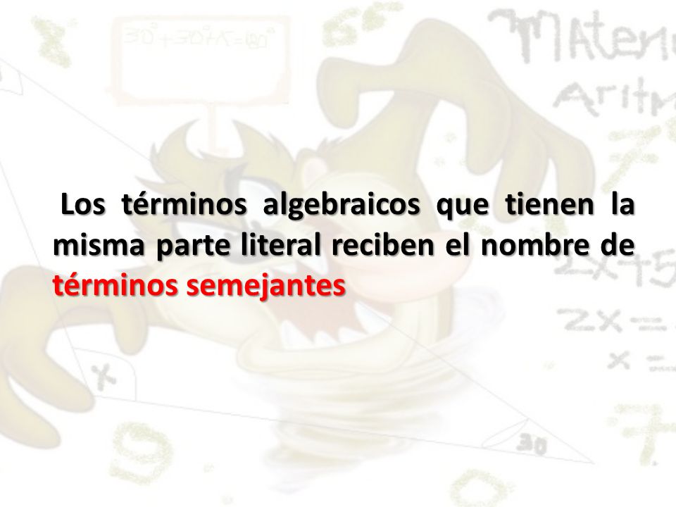 Los términos algebraicos que tienen la misma parte literal reciben el nombre de términos semejantes
