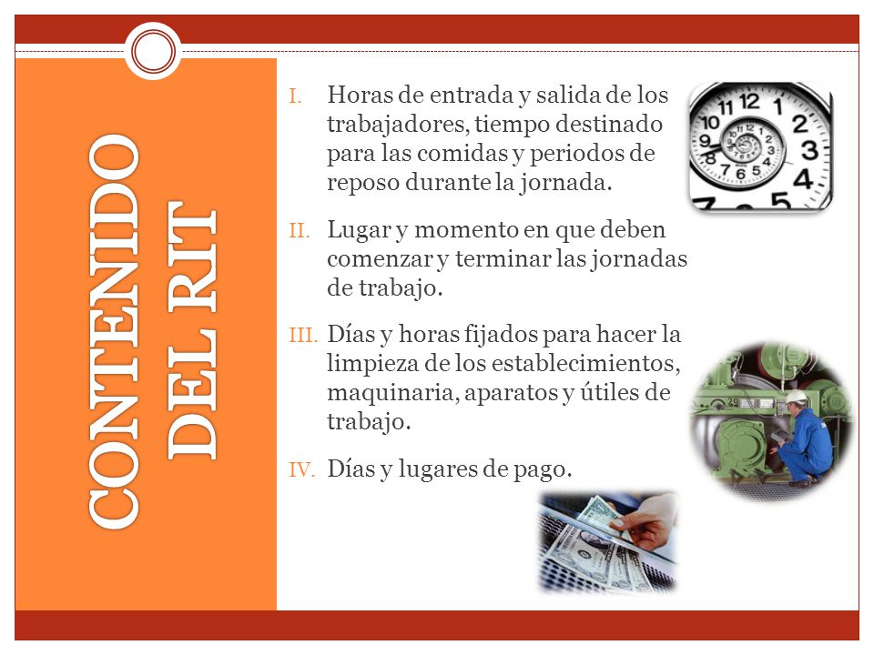 Horas de entrada y salida de los trabajadores, tiempo destinado para las comidas y periodos de reposo durante la jornada.