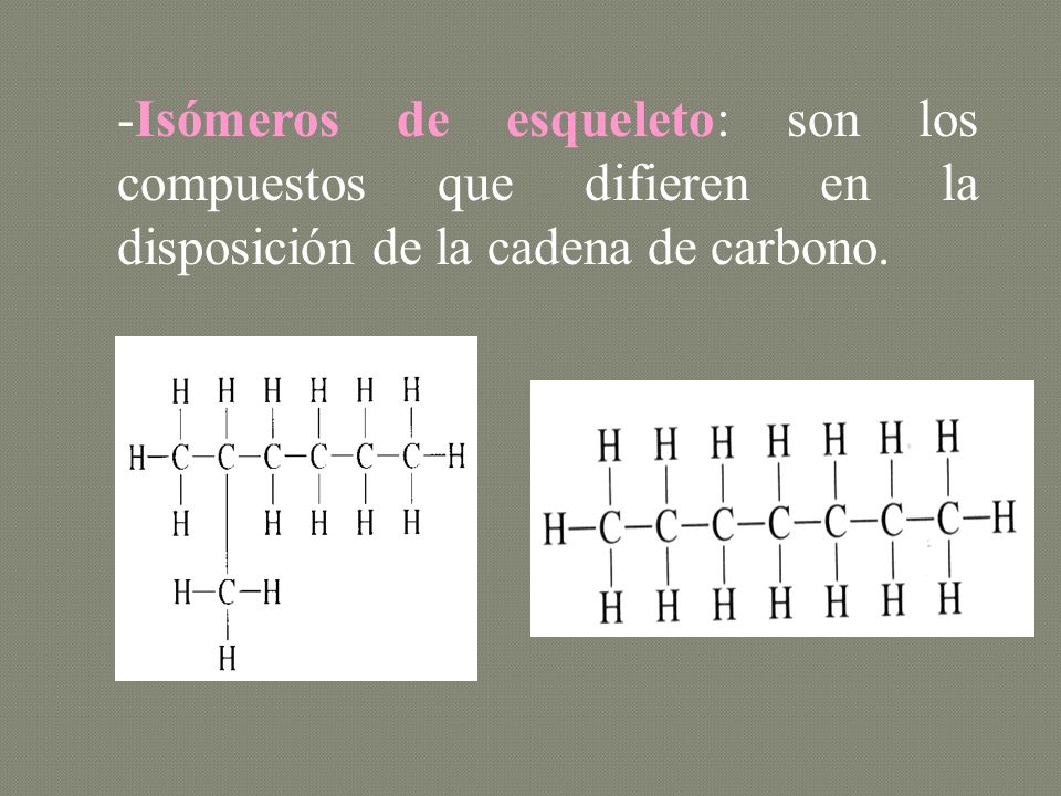 -Isómeros de esqueleto: son los compuestos que difieren en la disposición de la cadena de carbono.
