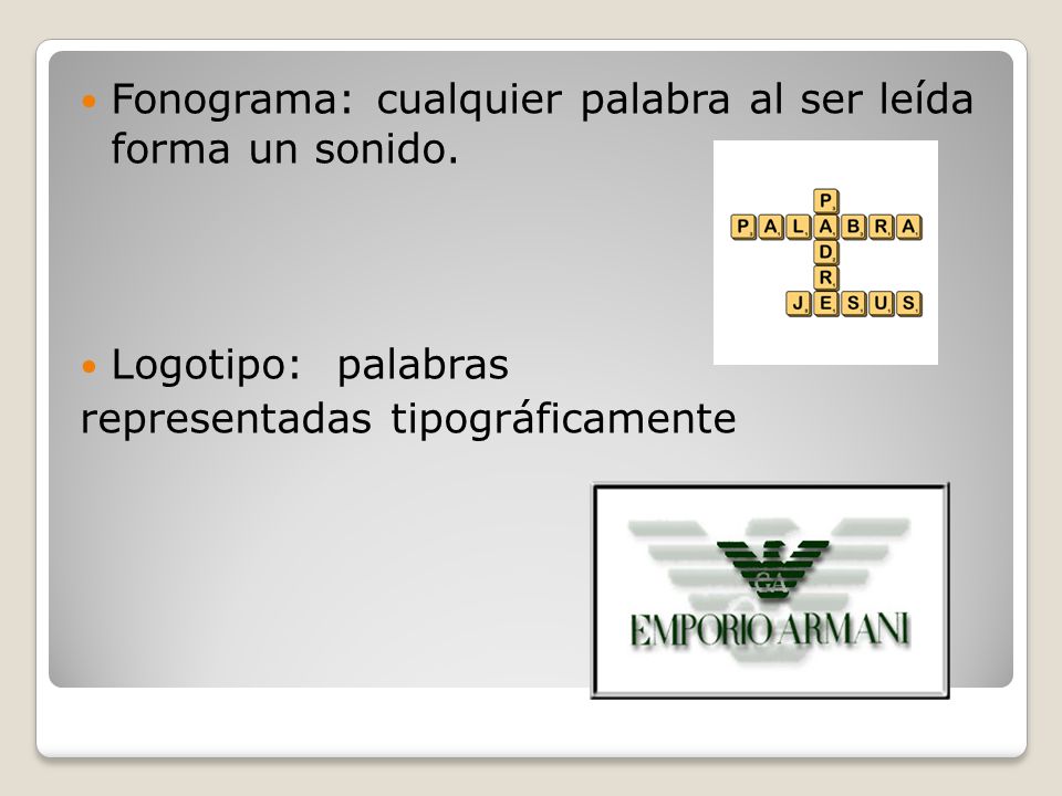 Fonograma: cualquier palabra al ser leída forma un sonido.