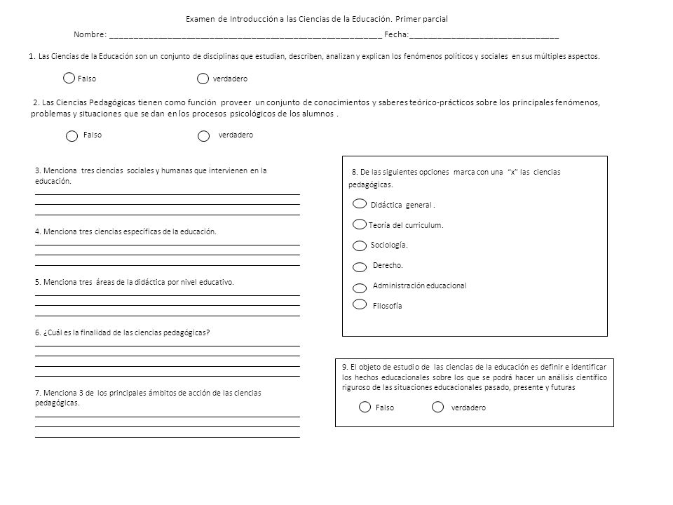 Examen de Introducción a las Ciencias de la Educación. Primer parcial