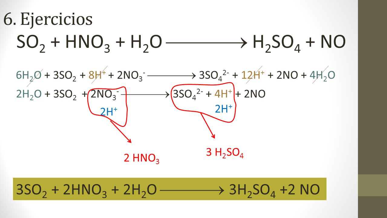 SO2 + HNO3 + H2O  H2SO4 + NO 6. Ejercicios
