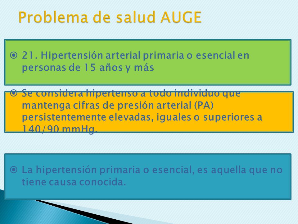 Problema de salud AUGE 21. Hipertensión arterial primaria o esencial en personas de 15 años y más.