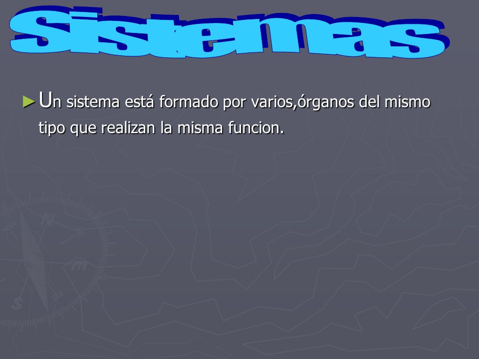 Sistemas Un sistema está formado por varios,órganos del mismo tipo que realizan la misma funcion.
