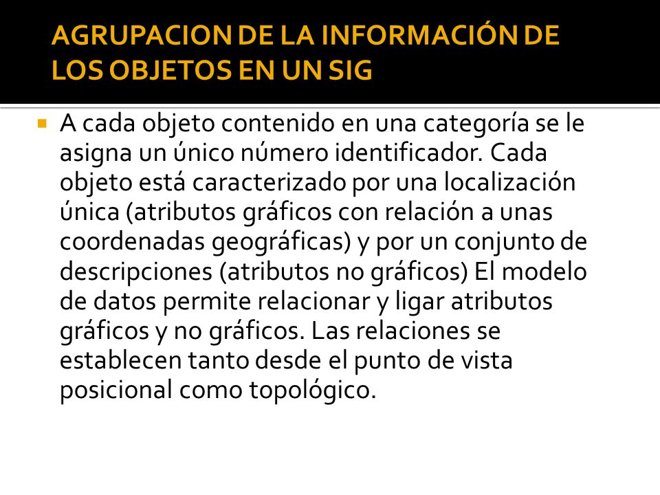 AGRUPACION DE LA INFORMACIÓN DE LOS OBJETOS EN UN SIG