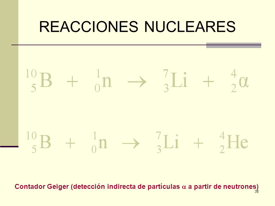 REACCIONES NUCLEARES Contador Geiger (detección indirecta de partículas  a partir de neutrones)