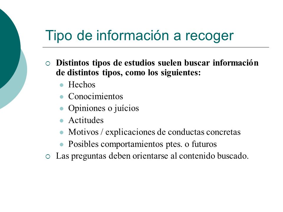 Tipo de información a recoger