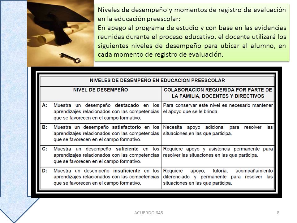 Niveles de desempeño y momentos de registro de evaluación en la educación preescolar: