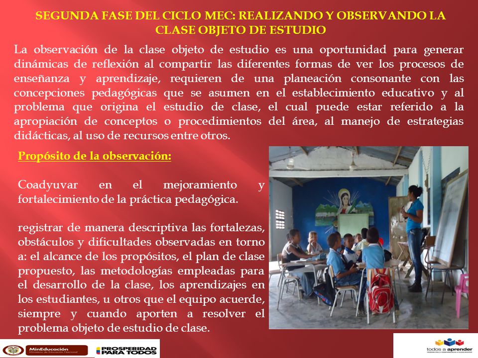 SEGUNDA FASE DEL CICLO MEC: REALIZANDO Y OBSERVANDO LA CLASE OBJETO DE ESTUDIO
