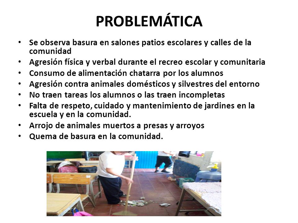 PROBLEMÁTICA Se observa basura en salones patios escolares y calles de la comunidad.