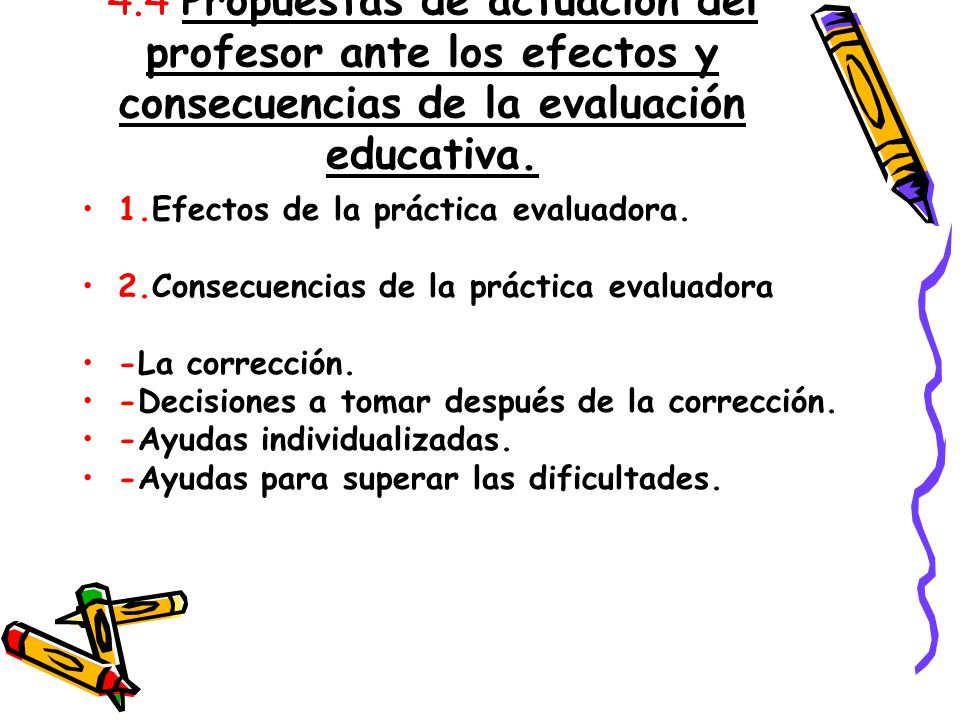 4.4 Propuestas de actuación del profesor ante los efectos y consecuencias de la evaluación educativa.