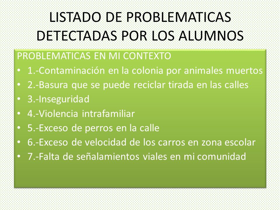 LISTADO DE PROBLEMATICAS DETECTADAS POR LOS ALUMNOS