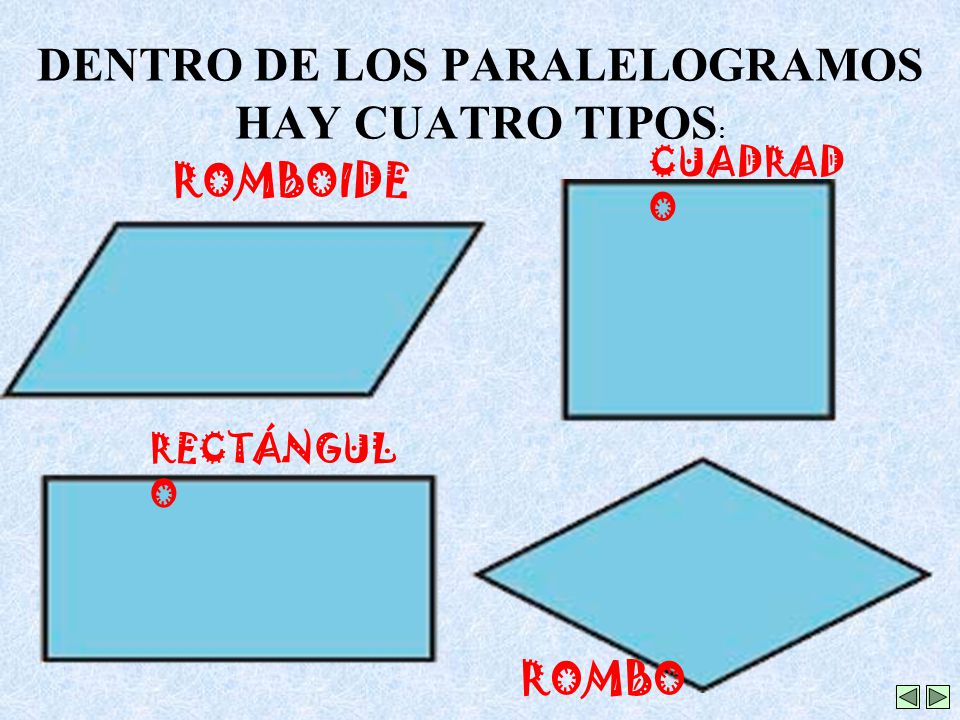 DENTRO DE LOS PARALELOGRAMOS HAY CUATRO TIPOS:
