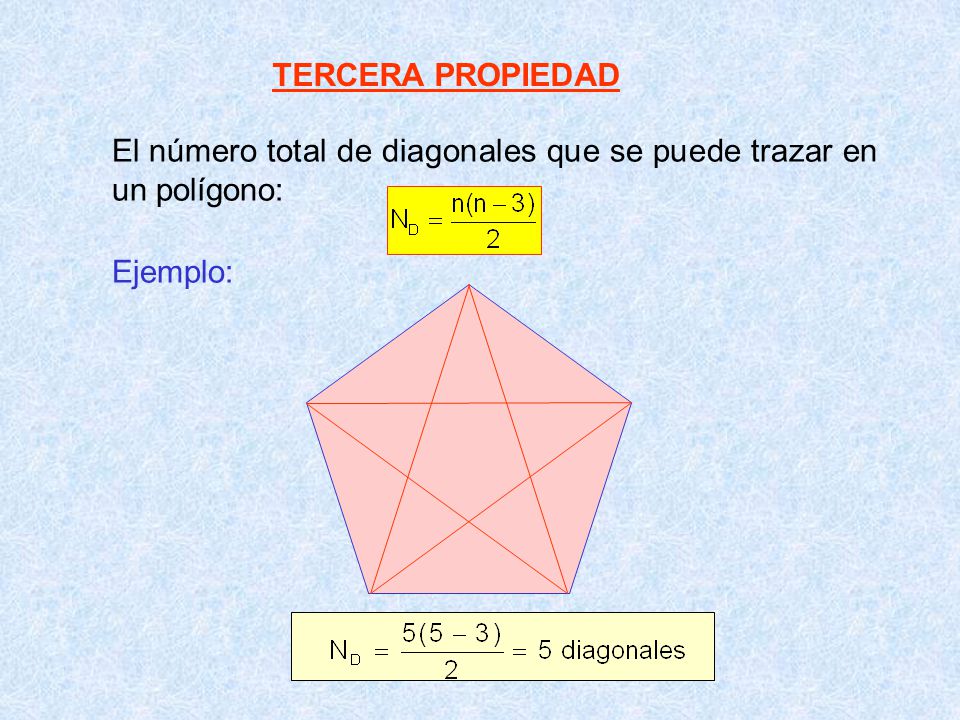 TERCERA PROPIEDAD El número total de diagonales que se puede trazar en un polígono: Ejemplo: