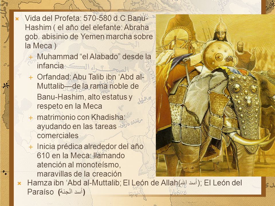 Vida del Profeta: d.C Banu-Hashim ( el año del elefante: Abraha gob. abisinio de Yemen marcha sobre la Meca )