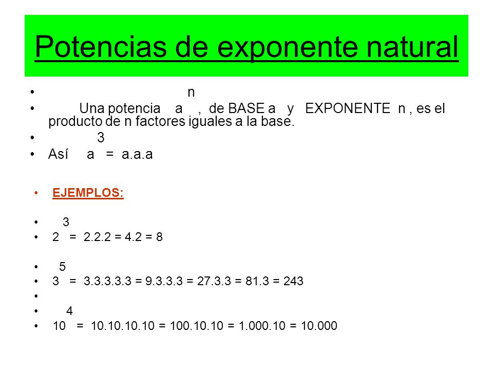Potencias de exponente natural