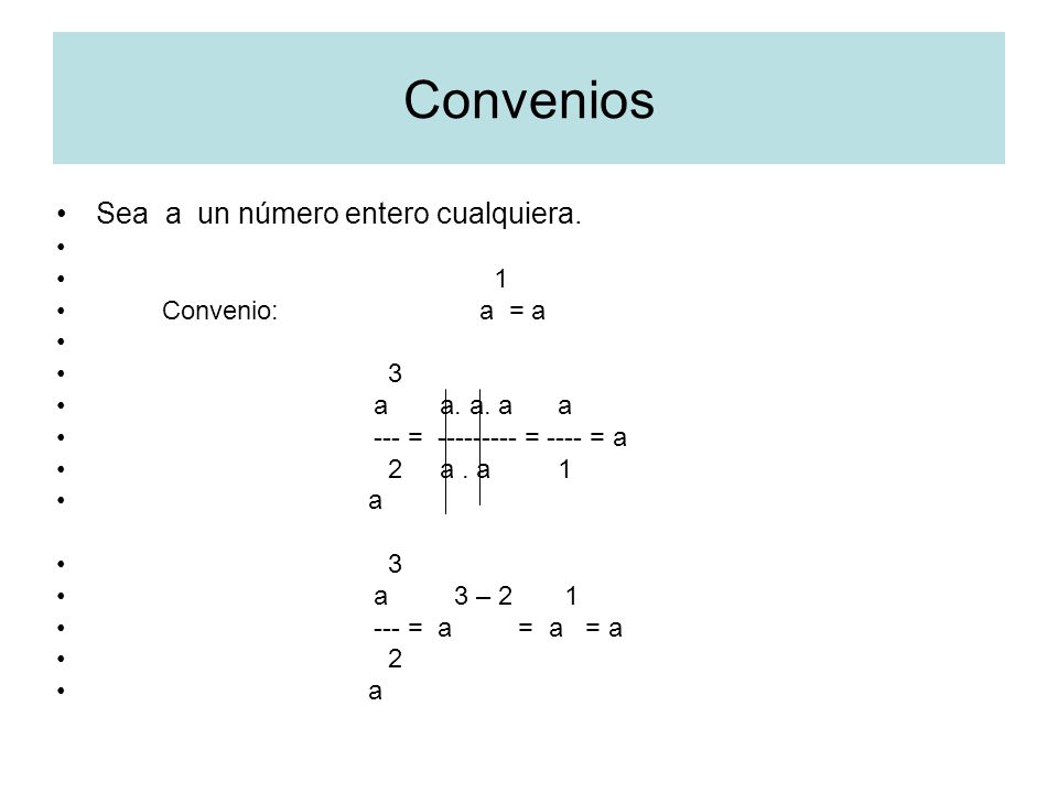 Convenios Sea a un número entero cualquiera. 1 Convenio: a = a 3