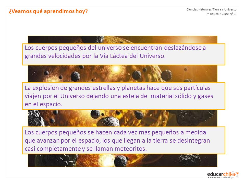 Los cuerpos pequeños del universo se encuentran deslazándose a
