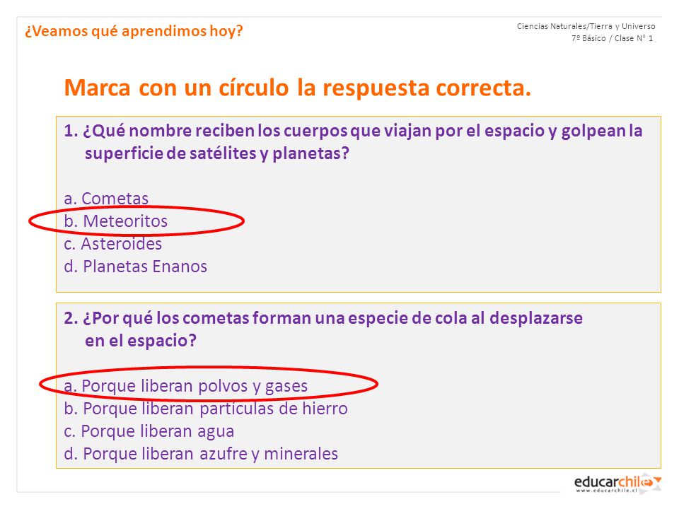 Marca con un círculo la respuesta correcta.