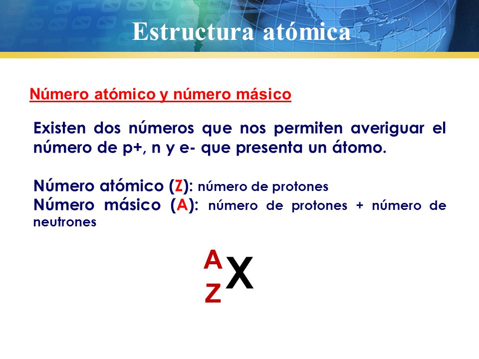 X Estructura atómica A Z Número atómico y número másico
