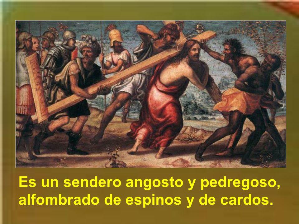 Es un sendero angosto y pedregoso, alfombrado de espinos y de cardos.