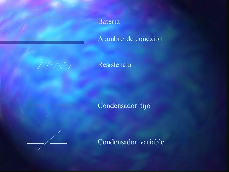 Batería Alambre de conexión Resistencia Condensador fijo Condensador variable