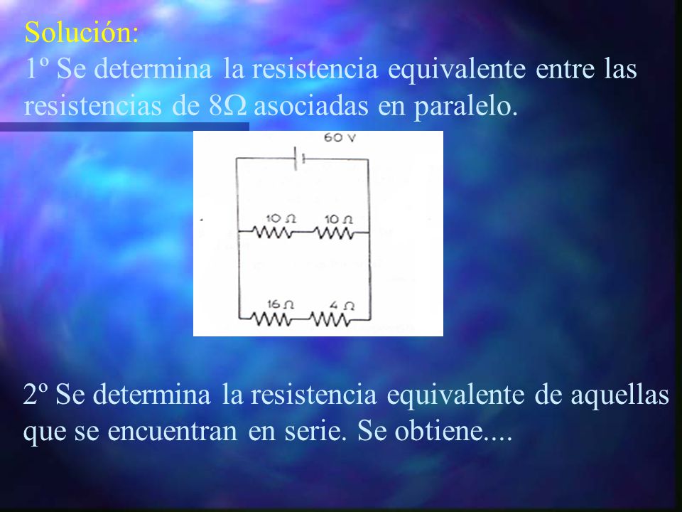 Solución: 1º Se determina la resistencia equivalente entre las. resistencias de 8 asociadas en paralelo.