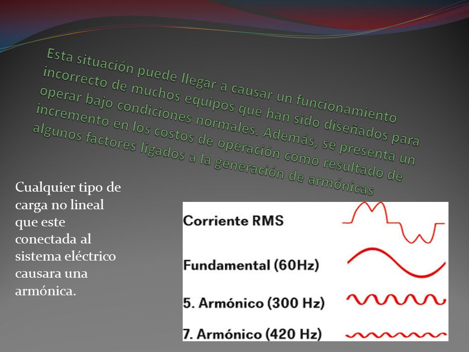 Esta situación puede llegar a causar un funcionamiento incorrecto de muchos equipos que han sido diseñados para operar bajo condiciones normales. Además, se presenta un incremento en los costos de operación como resultado de algunos factores ligados a la generación de armónicas